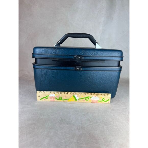 Vintage Samsonite Sentry Blue Train Case with Tray + 2 Keys - Picture 6 of 12